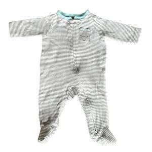 3M Baby Gray Striped Waffle-Knit Footed Pajama Footie PJ